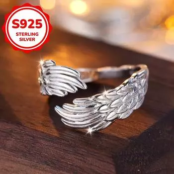 Кольца-обертки в виде крыльев ангела из стерлингового серебра S925 для женщин и мужчин, простое регулируемое кольцо с отверстием, персонализированные ювелирные изделия, аксессуары для подарков на вечеринку серебряный