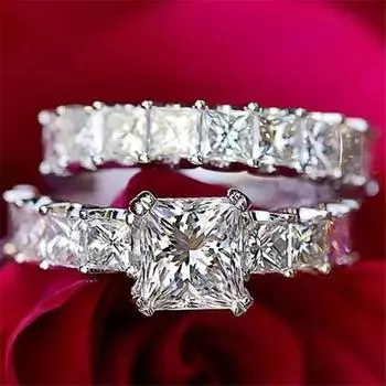 Кольца-обещания из стерлингового серебра 925 пробы с квадратным фианитом и огранкой «Принцесса», 2 шт./комплект для женщин, модные роскошные свадебные аксессуары, женские ювелирные изделия 7