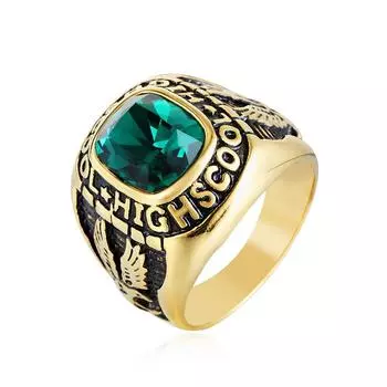 Кольца панк-рок титановая сталь HIGHSCOOL Eagle Navy с круглым камнем для мужчин, ювелирные изделия с подвесками, прямая поставка, размер 7-13 7 зелёный