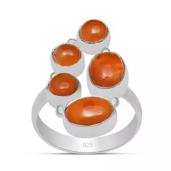 Кольца ручной работы из натурального сердолика из стерлингового серебра 925 пробы для женщин и девочек 5 оранжевый