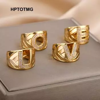 Кольца с цирконием и буквами AKGRZ для женщин и мужчин, золотые кольца с инициалами в стиле панк, перстни-печатки, тренд 2022, массивные ювелирные изделия anillos mujer resizable