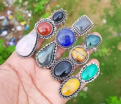 Кольца с драгоценными камнями, Кольца с натуральными драгоценными камнями для нее, Кольца из немецкого серебра, Ювелирные кольца ручной работы, Винтажные кольца, Объемные кольца, Массивные кольца 5-10 mix белый