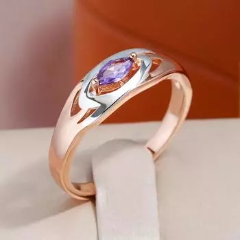 Кольца с двойным геометрическим покрытием, серебряные, фиолетовые кольца с цирконом, аксессуары золотого цвета, женские массивные ювелирные изделия 7 фиолетовый