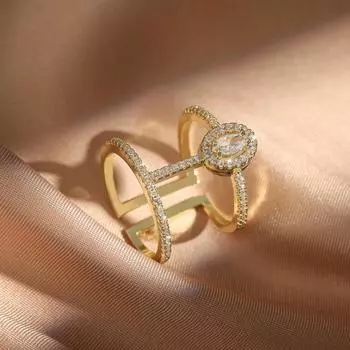 Кольца с двойным крестом из циркония для женщин, позолоченные, из нержавеющей стали, роскошные обручальные кольца для пар, эстетичные украшения resizable