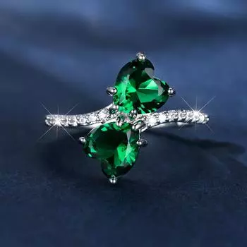 Кольца с двойным сердцем для женщин, модное кольцо с зеленым кубическим цирконом, кольцо с камнем, ювелирные изделия для свадебной вечеринки 6 зелёный