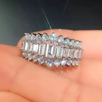 Кольца с геометрическим цирконием и кристаллами для женщин, стильные кольца для свадьбы и помолвки, новые модные украшения 7