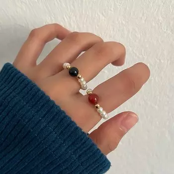 Кольца с искусственным жемчугом и бусинами для женщин, винтажное кольцо с цветным камнем, изысканное эластичное кольцо на указательный палец, повседневный ювелирный аксессуар