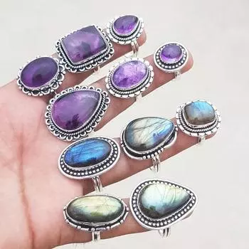 Кольца с кристаллами лабрадорита и аметиста для женщин, кольца ручной работы с лабрадоритом и аметистом, ювелирные изделия, свадебные украшения 6-13 mix фиолетовый