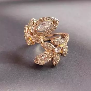 Кольца с листьями золотого цвета для женщин, новая мода, открытое регулируемое кольцо с цирконом, роскошное обручальное ювелирное изделие, аксессуары для свадебной вечеринки