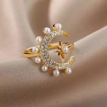 Кольца с луной и звездами для женщин, кольцо из нержавеющей стали с геометрическим узором, регулируемые свадебные аксессуары, ювелирные изделия, подарок, Bijoux Femme Anillos