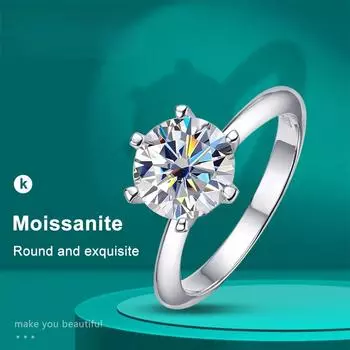 Кольца с муассанитом для женщин, классическое модное помолвочное кольцо с 6 зубцами, серебряное кольцо 925 пробы с сертификатом GRA 5&5mm 0.5ct
