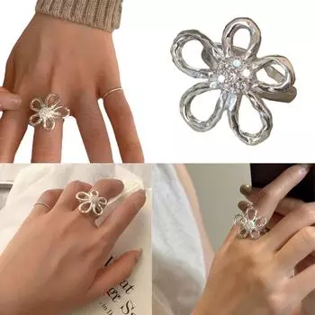 Кольца с открытыми цветами и цветами, элегантные кольца с цветочными формами, регулируемые кольца с открытыми полосами, аксессуар, подарок на день рождения