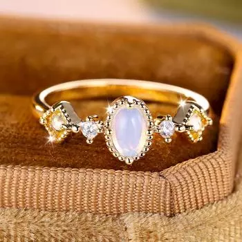 Кольца с овальным имитацией опала для женщин, темпераментные свадебные кольца, блестящие золотые ювелирные изделия цвета фианита 5 золотой