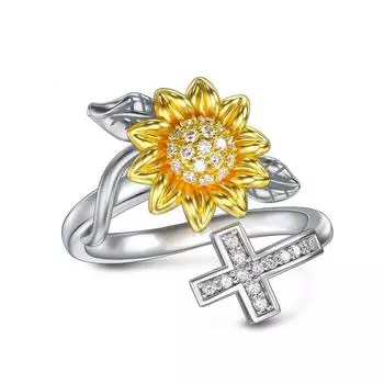Кольца с подсолнухом для женщин, открывающееся кольцо с цирконом, размер регулируемого креста, модные украшения, подарки на день рождения для девочек one size