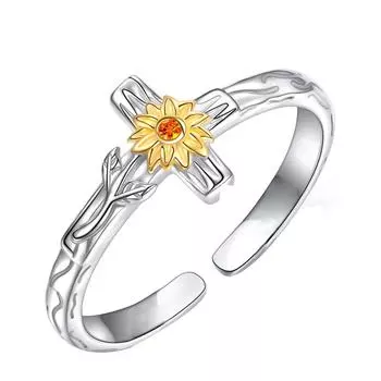 Кольца с подсолнухом для женщин, регулируемый размер открывающегося кольца, модные ювелирные изделия, кольцо с крестом Resizable