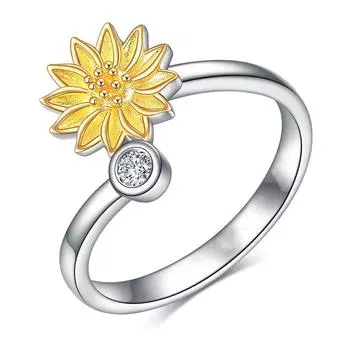 Кольца с подсолнухом золотого цвета для женщин, регулируемый размер открывающегося кольца, модные украшения для девочек one size