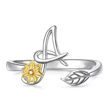 Кольца с подсолнухом золотого цвета и форма английских букв для женщин, регулируемый размер открывающегося кольца, модные украшения