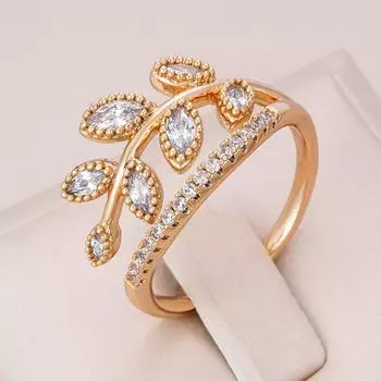 Кольца с полым листом и цирконием для женщин, модные ювелирные аксессуары 6