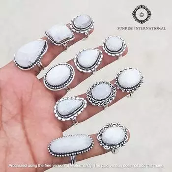 Кольца с радужным лунным камнем, ювелирные изделия, обручальные кольца с лунным камнем для женщин, оптовая продажа колец оптом Free Size 5 Pcs белый