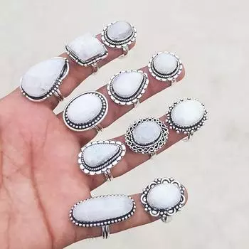 Кольца с радужным лунным камнем, ювелирные изделия, обручальные кольца с лунным камнем для женщин, оптовая продажа колец 5-10 mix белый