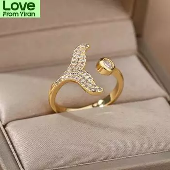 Кольца с рыбьим хвостом и волной для женщин, хрустальное открытие, романтическое кольцо Bague с китовым хвостом и рыбьим хвостом, ювелирные изделия в подарок, модные аксессуары для женщин чёрный