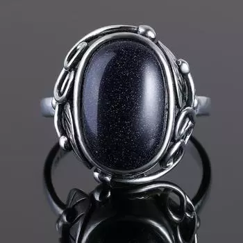 Женский посеребренный перстень с большим синим камнем 6