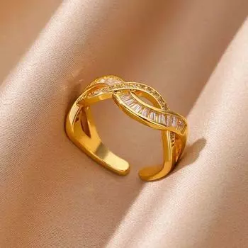 Кольца с витой волной из циркония для женщин, регулируемое обручальное кольцо из нержавеющей стали золотого цвета, женское эстетическое ювелирное украшение, подарок