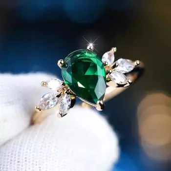 Кольца с зеленым камнем в виде капли воды для женщин, винтажное золотое кольцо с камнем маркизы, элегантные ювелирные изделия, шикарные кольца, подарки 6 зелёный