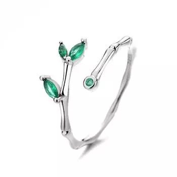 Кольца с зеленым листом для женщин, креативное кольцо в форме бамбука, серебряный цвет, модные юбилейные ювелирные аксессуары, темпераментное открытое регулируемое кольцо серебряный