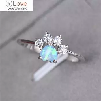 Кольца с животными, медведем, кошкой, собачьей лапой, радужным синим огненным опалом, кольца для женщин, стерлинговое серебро 925 пробы, циркон с когтями в виде сердца, свадебное тонкое кольцо 6