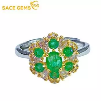 Кольца SACE GEMS 4*5 мм с натуральным изумрудом для женщин, стерлинговое серебро 925 пробы, свадебная вечеринка, ювелирные украшения, подарок на фестиваль Open зелёный