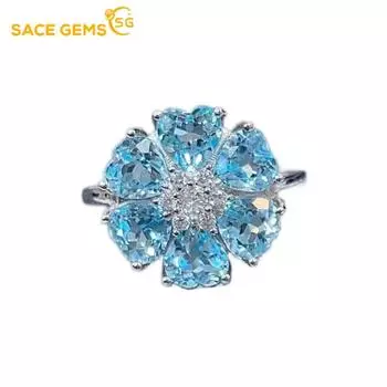 Кольца SACE GEMS 5 мм с натуральным небесно-голубым топазом для женщин, стерлинговое серебро 925 пробы, свадебная вечеринка, фестиваль изысканных ювелирных изделий синий