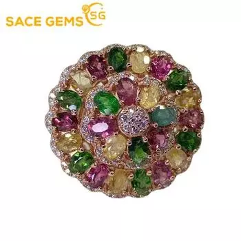 Кольца SACE GEMS из стерлингового серебра 925 пробы 3*4 мм с натуральным турмалином для женщин, ювелирные изделия для помолвки, коктейля и вечеринки Open разноцветный