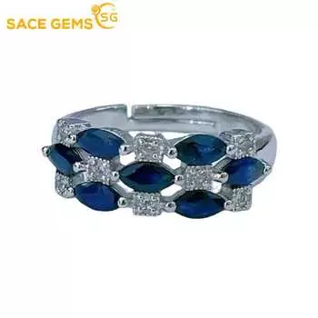 Кольца SACE GEMS из стерлингового серебра 925 пробы с изменяемым размером 2*5 мм с натуральным сапфиром для женщин, обручальные, коктейльные, вечерние, изысканные ювелирные изделия Open синий