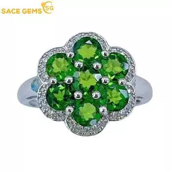 Кольца SACE GEMS из стерлингового серебра 925 пробы с изменяемым размером 4 мм из натурального диопсида для женщин, ювелирные изделия для помолвки, коктейлей и вечеринок Open зелёный