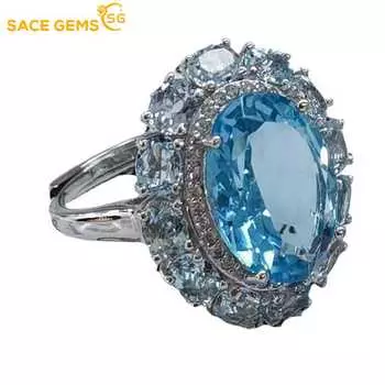 Кольца SACE GEMS из стерлингового серебра 925 пробы с небесно-голубым топазом и драгоценными камнями для женщин, ювелирные изделия для помолвки, коктейлей и вечеринок Open синий