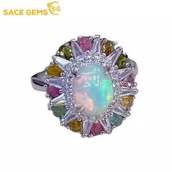 Кольца SACE GEMS из стерлингового серебра 925 пробы 7*9 мм с натуральным опалом и драгоценными камнями для женщин, обручальные, коктейльные, вечерние, изысканные ювелирные изделия Open белый