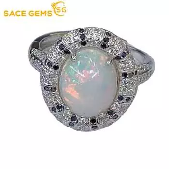 Кольца SACE GEMS из стерлингового серебра 925 пробы 9*11 мм с натуральным опалом для женщин, помолвка, коктейльная вечеринка, изысканные ювелирные изделия, подарок Open белый