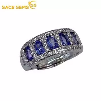 Кольца SACE GEMS из стерлингового серебра 925 пробы 3*5 мм с натуральным танзанитом и драгоценными камнями для женщин, обручальные, коктейльные, вечерние, изысканные ювелирные изделия Open синий