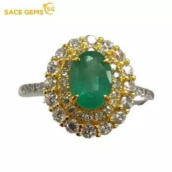 Кольца SACE GEMS из стерлингового серебра 925 пробы для женщин, обручальное кольцо с натуральным изумрудом, ювелирные украшения Open зелёный