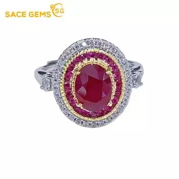 Кольца SACE GEMS из стерлингового серебра 925 пробы 6*8 мм с натуральным рубином, роскошные, для женщин, созданные для свадьбы, помолвки, вечеринки, ювелирных украшений Open красный