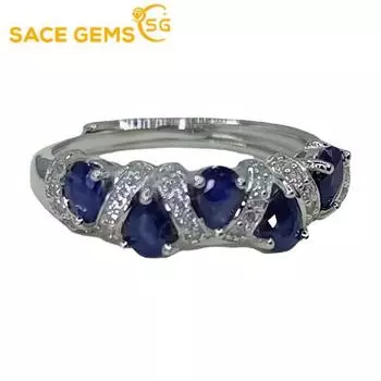 Кольца SACE GEMS из стерлингового серебра 925 пробы с изменяемым размером 3*4 мм с натуральным сапфиром для женщин, помолвка, коктейльная вечеринка, изысканные ювелирные изделия, подарок Open синий
