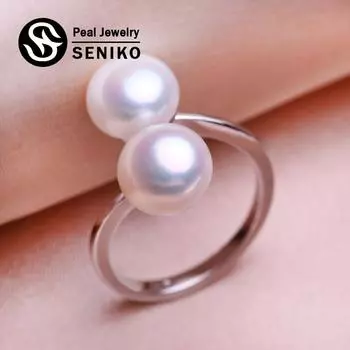 Кольца SENIKO с двойным натуральным пресноводным жемчугом для женщин, модное женское кольцо, ювелирные изделия с жемчугом, регулируемое кольцо белый