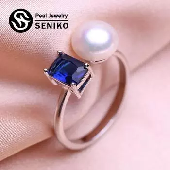 Кольца SENIKO с натуральным пресноводным жемчугом для женщин, модное женское кольцо с кубическим цирконием и цирконием, ювелирные изделия с жемчугом, регулируемое кольцо белый
