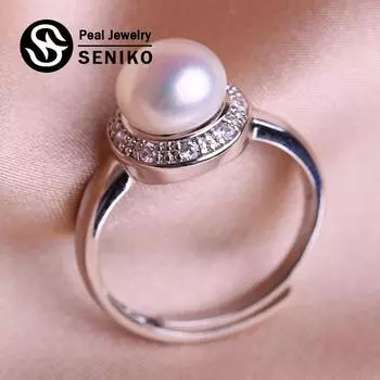 Кольца SENIKO с натуральным пресноводным жемчугом для женщин, модное женское кольцо с кубическим цирконием и цирконием, ювелирные изделия с жемчугом, регулируемое кольцо белый