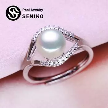 Кольца SENIKO с натуральным пресноводным жемчугом для женщин, модное женское кольцо с кубическим цирконием и цирконием, ювелирные изделия с жемчугом, регулируемое кольцо A белый