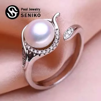 Кольца SENIKO с натуральным пресноводным жемчугом для женщин, модное женское кольцо с кубическим цирконием и цирконием, ювелирные изделия с жемчугом, регулируемое кольцо белый