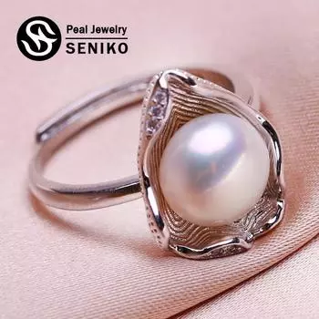 Кольца SENIKO с натуральным пресноводным жемчугом для женщин, модное женское кольцо с кубическим цирконием и цирконием, ювелирные изделия с жемчугом, регулируемое кольцо белый