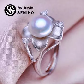 Кольца SENIKO с натуральным пресноводным жемчугом для женщин, модное женское кольцо с кубическим цирконием и CZ в виде цветка, ювелирные изделия с жемчугом, регулируемое кольцо