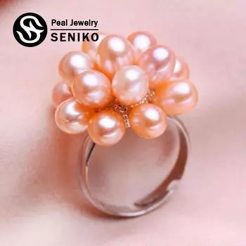 Кольца SENIKO с розовым натуральным пресноводным жемчугом для женщин, модное женское кольцо с кубическим цирконием и цирконием, ювелирные изделия с жемчугом, регулируемое кольцо